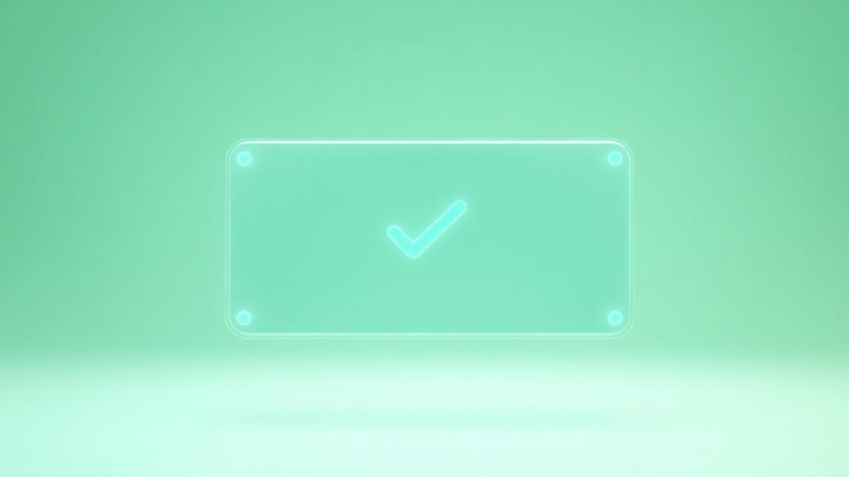 Glass panel showing an AI disclosure notice with a verified checkmark