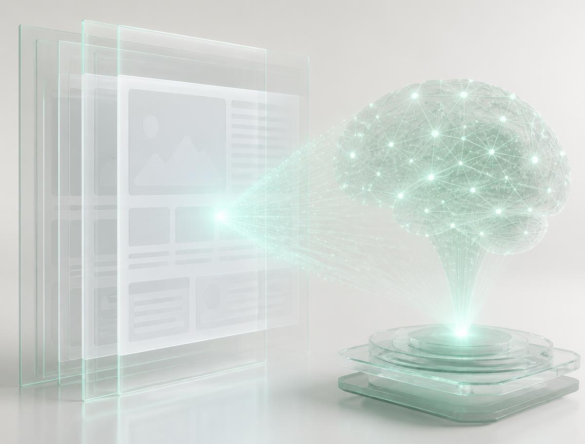 AI network scanning a layered website wireframe for compliance risk