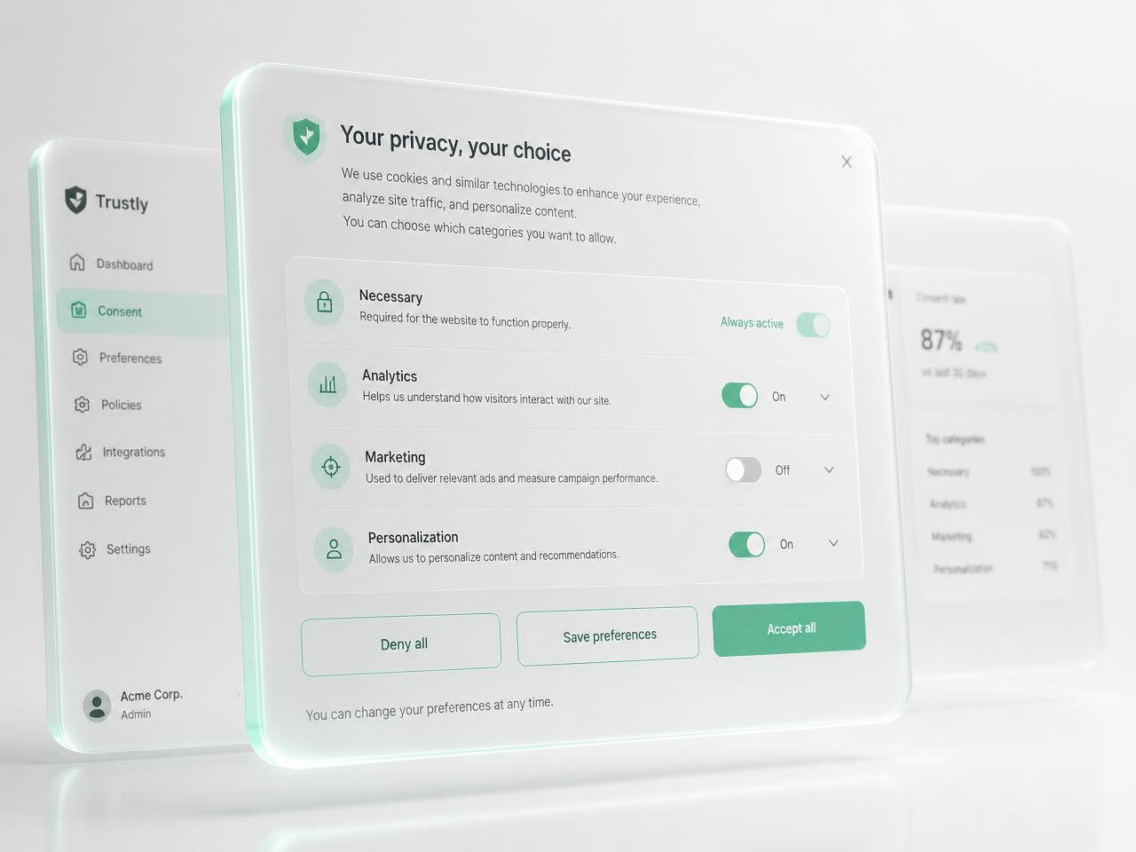 Consent management interface with granular category toggles