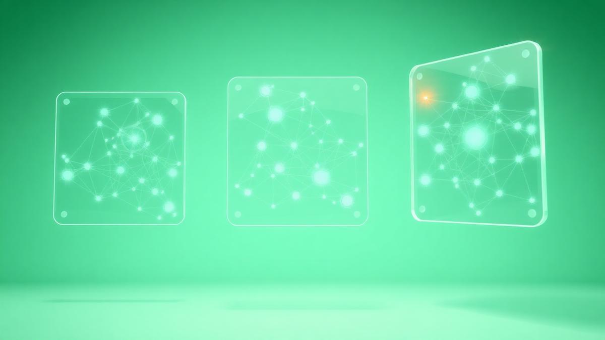 Glass panels of tracker network nodes with one flagged in amber