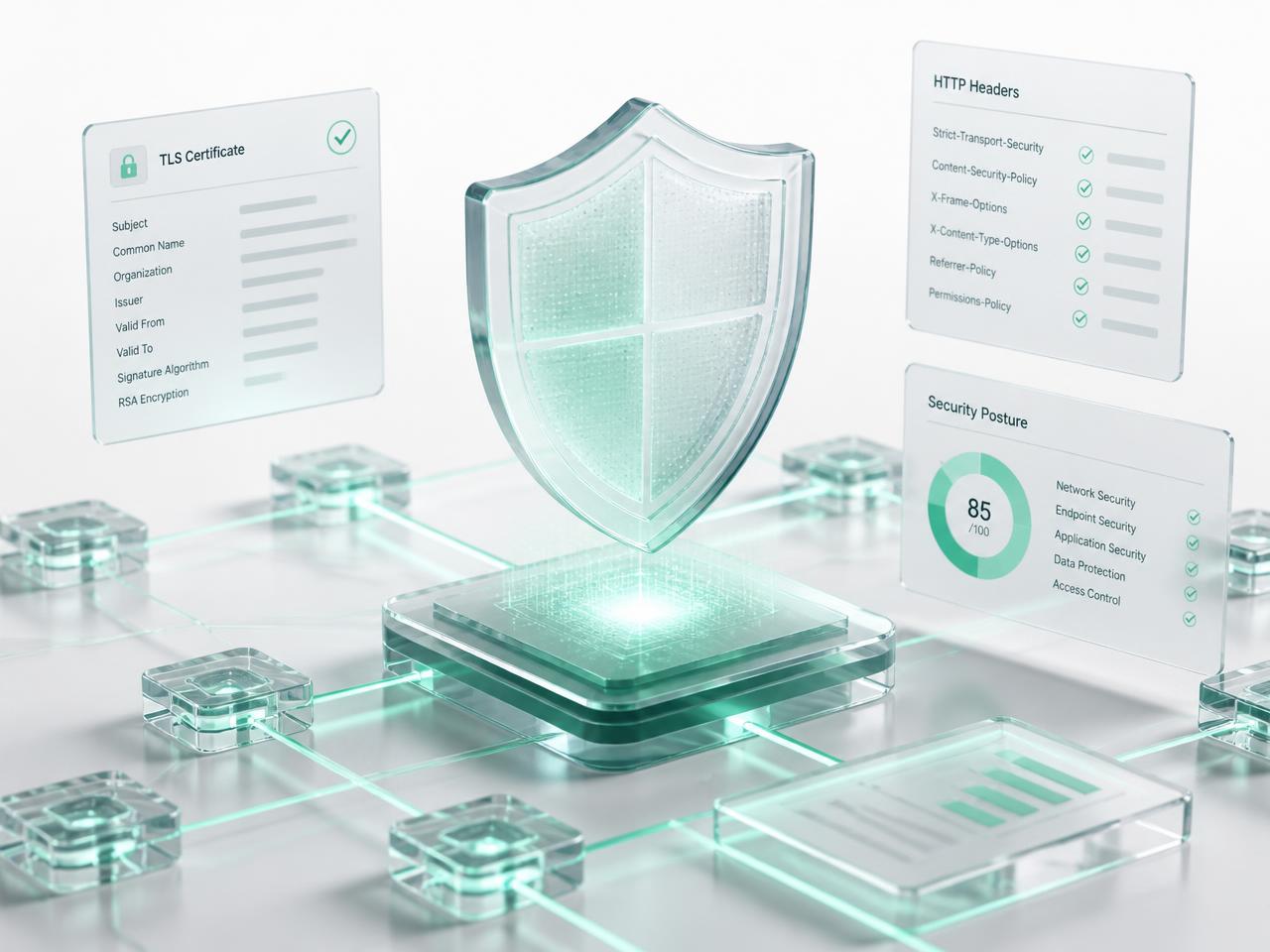 Security posture visualization with TLS certificate and HTTP header checks